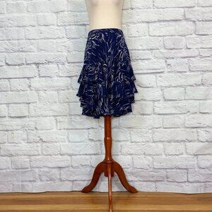Anthropologie Lil Blue Silk Brushstroke Print Tiered Skirt